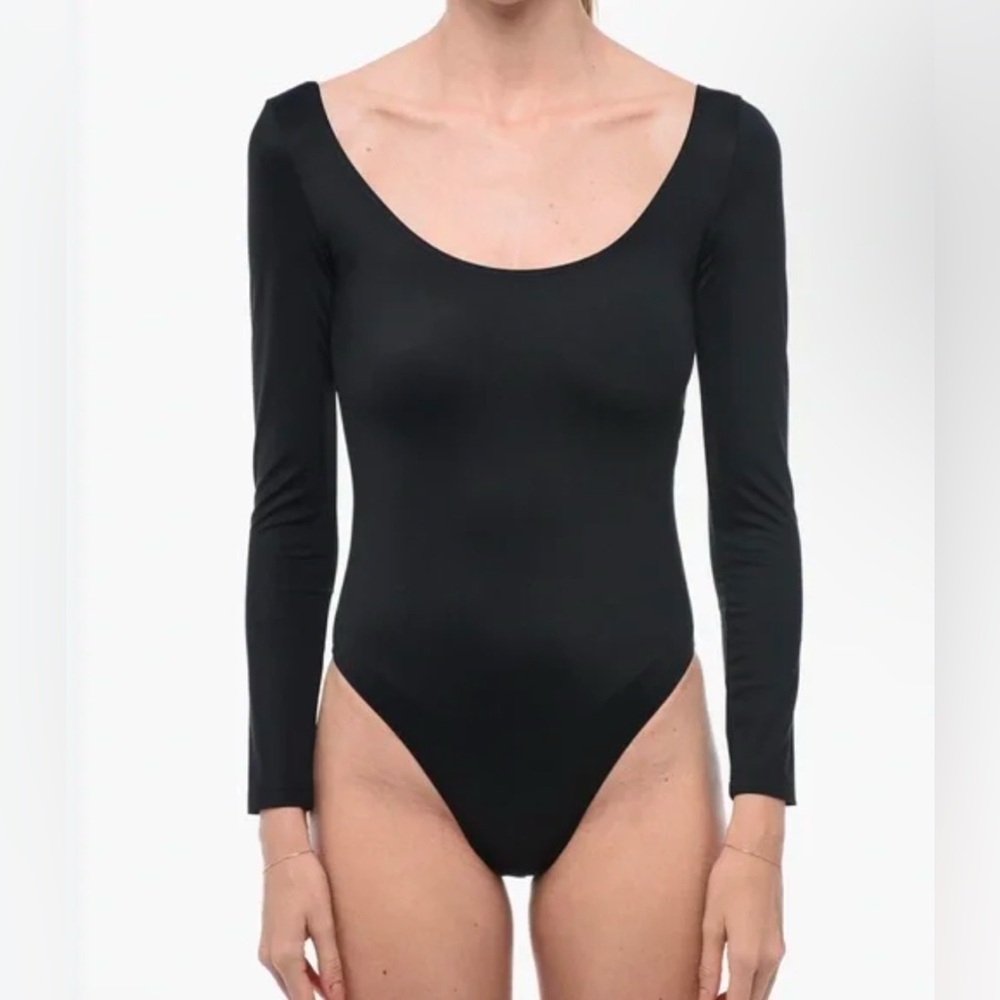 Balenciaga Black Long-Sleeve Scoop Neck Bodysuit